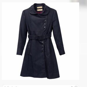 Vintage Dennison New York Asymmetrical Button Coat with Belt – Navy Blue